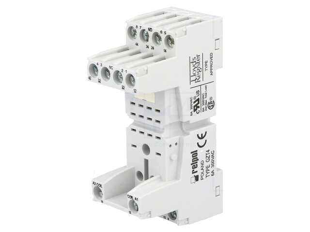 Socket; PIN: 14; 6A; 250VAC; T-R4; op DIN-rail; schroefklemmen Socket; PIN: 14; 6A; 250VAC; T-R4; op DIN-rail; schroefklemmen